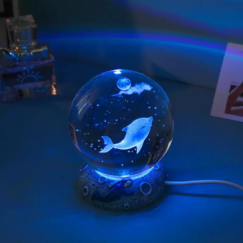 3d crystal ball with inner engraving + Star Sea astronaut resin luminous base details Picture