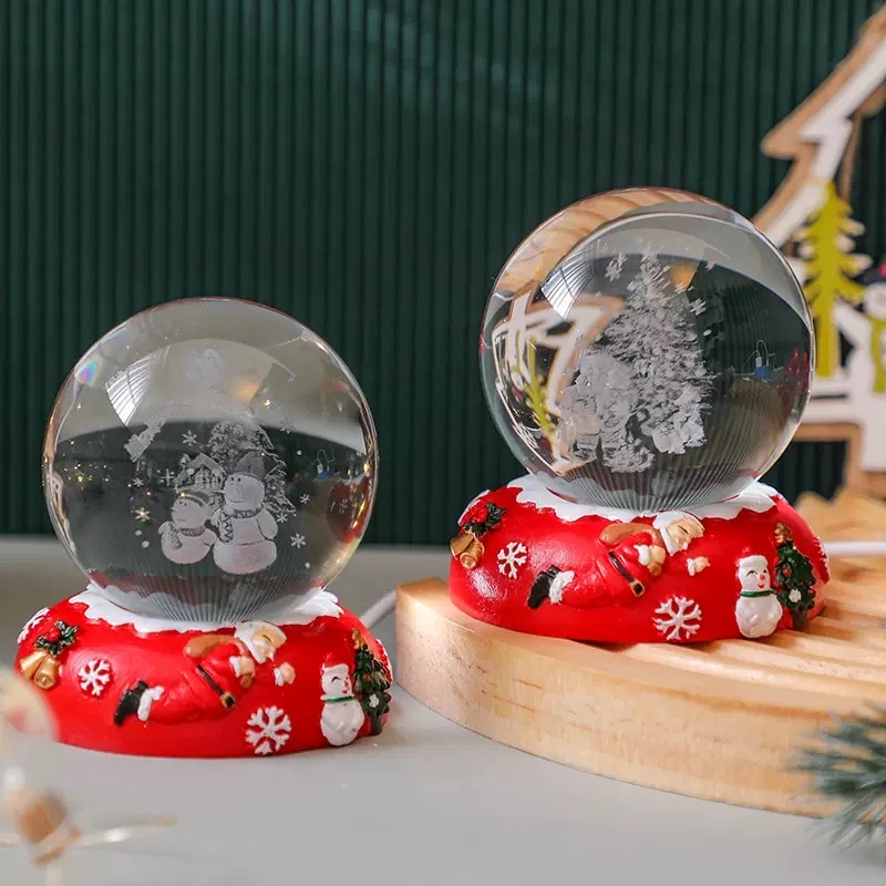 3d inlaid crystal ball + Christmas resin luminous base night light ornament details Picture