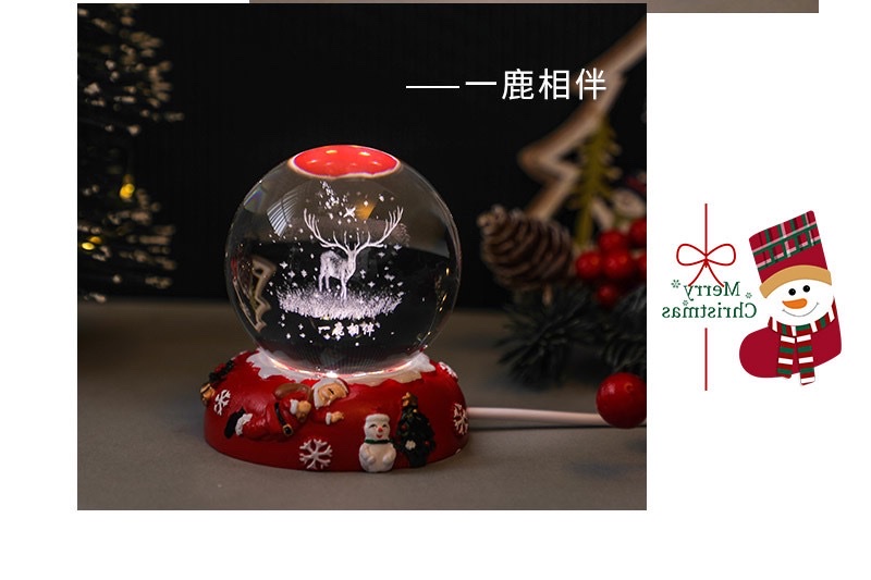 3d inlaid crystal ball + Christmas resin luminous base night light ornament detail image 13
