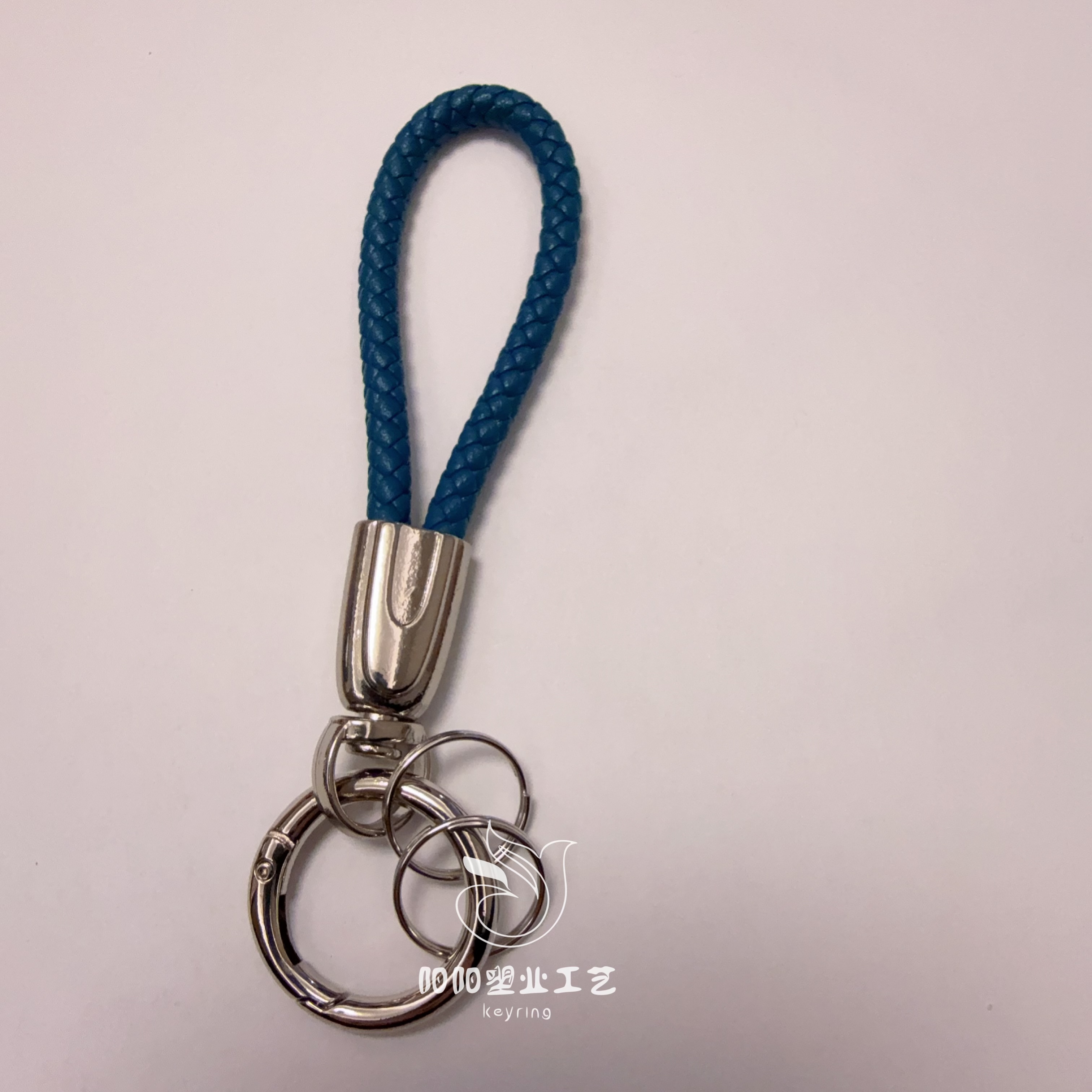 Hand-woven cowhide keychain pendant, genuine leather with embossed logo, high-quality lanyard, anti-loss car keychain details Picture