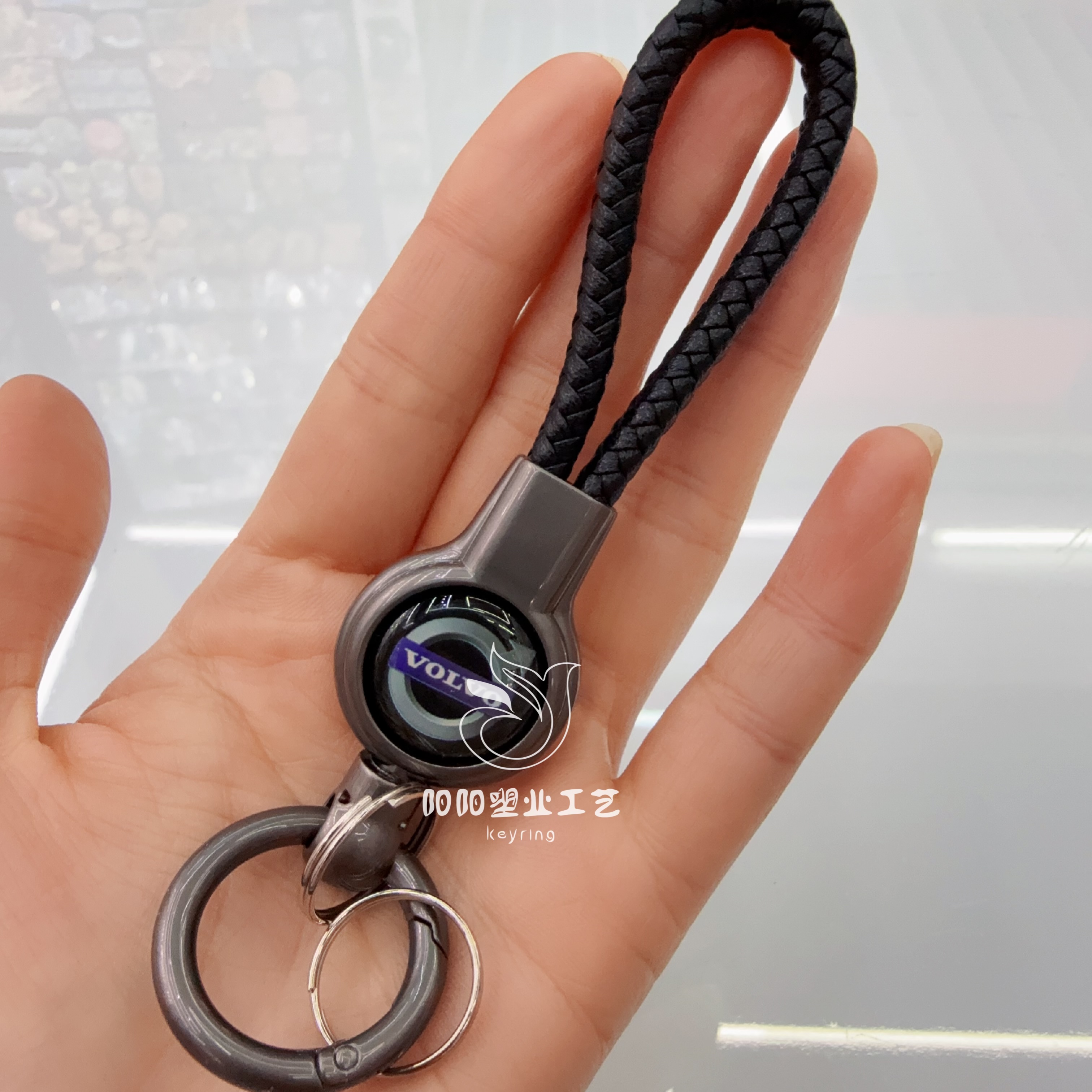 Wholesale of creative hand-woven PU leather rope keychain accessories, leather keychains, hanging ornaments, car hangers and small gifts details Picture