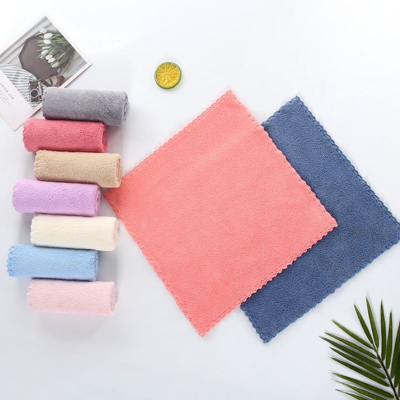 俏妹日用品方巾30* 30 高密珊瑚绒柔软吸水加厚礼品定制批发儿童洗脸方巾