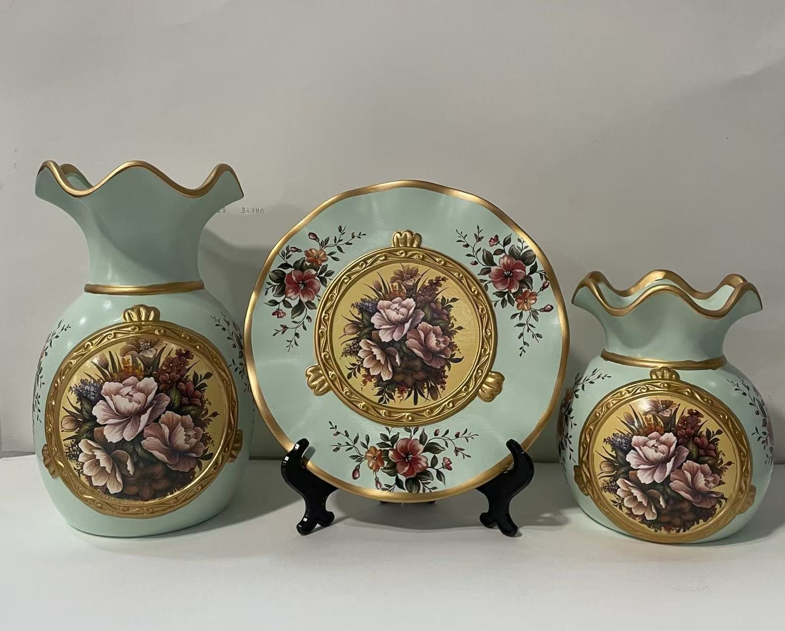 陶瓷花瓶工艺品贴花陶瓷珠装饰摆件家居客厅装饰品创意陶瓷花艺陶陶瓷花瓶白底实物图