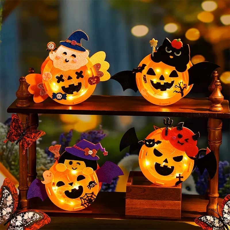 Halloween children's handmade diy lanterns, hand-held luminous pumpkin lanterns, kindergarten atmosphere decoration props details Picture