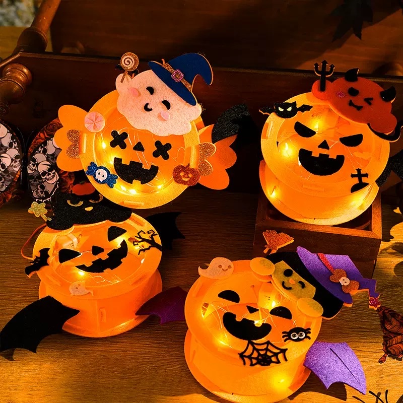 Halloween children's handmade diy lanterns, hand-held luminous pumpkin lanterns, kindergarten atmosphere decoration props Item Picture