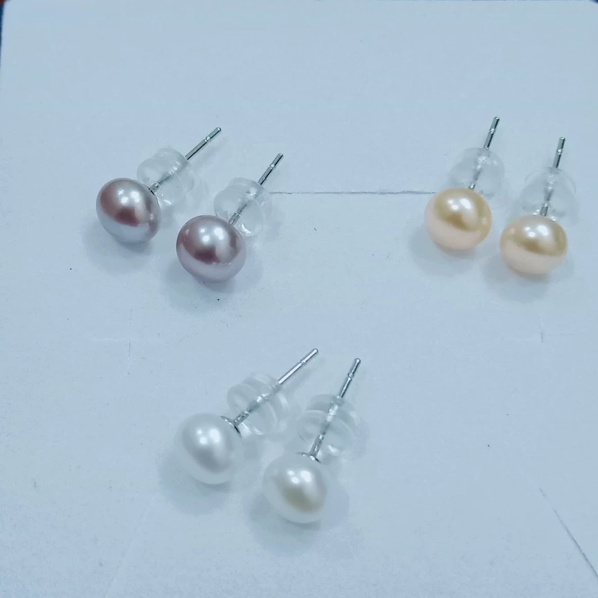 云逸饰家 8-9彩色淡水珍珠耳钉 简单好看百搭的淡水珍珠耳环 粉色、粉紫色、紫色详情图3