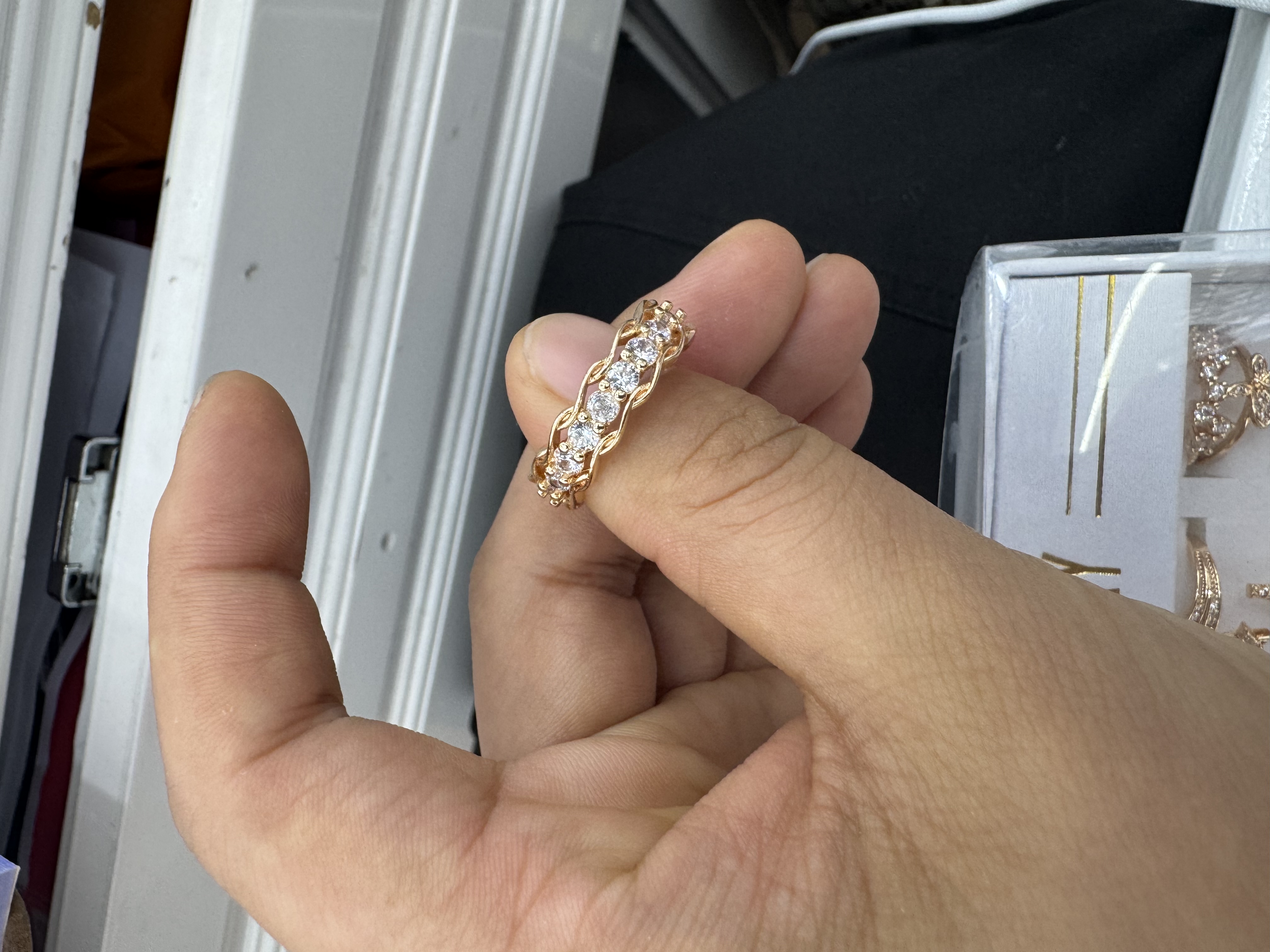 珍珠水晶不锈钢戒指S999纯银戒指时尚百搭饰品女款潮流首饰