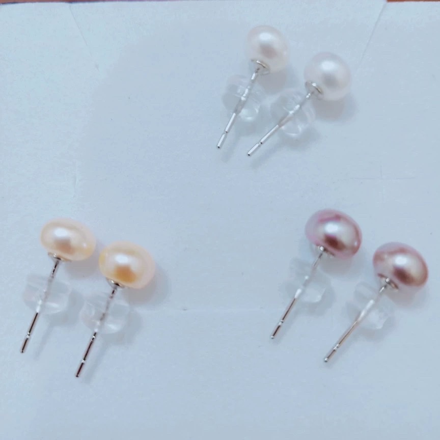 云逸饰家 8-9彩色淡水珍珠耳钉 简单好看百搭的淡水珍珠耳环 粉色、粉紫色、紫色详情图2