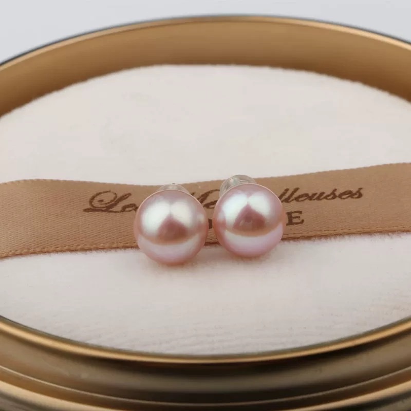 云逸饰家 8-9彩色淡水珍珠耳钉 简单好看百搭的淡水珍珠耳环 粉色、粉紫色、紫色产品图