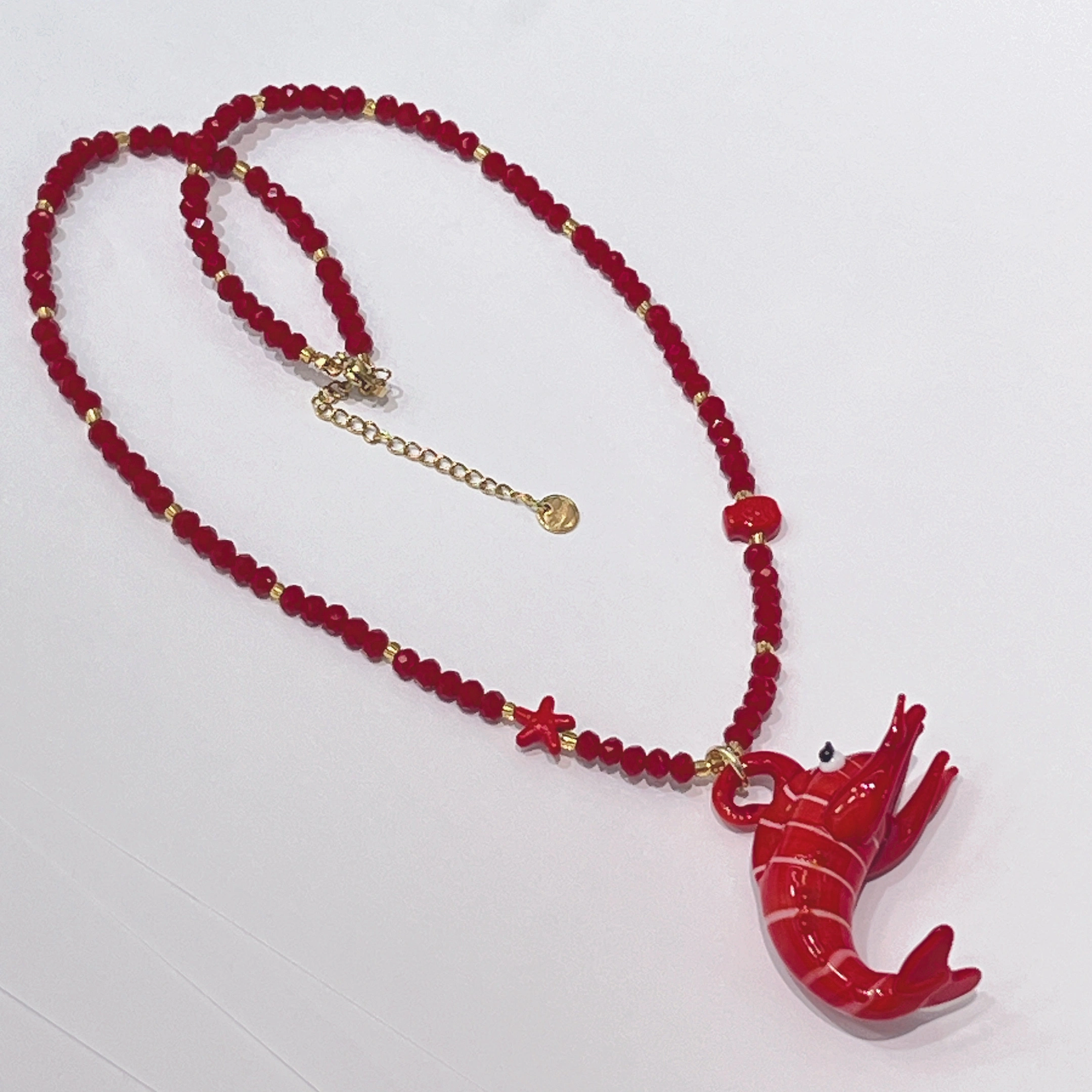 Yunyi's red lobster necklace is a seafood accessory with an exaggerated personality and a cute glass necklace detail image 1