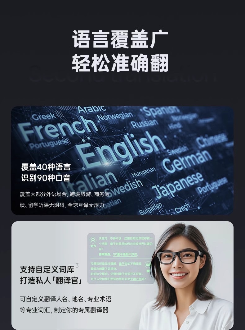 INMO Go2 smart glasses, Shadow AR smart translation glasses, real-time translation, teleprompters, AI meeting assistant screen detail image 5