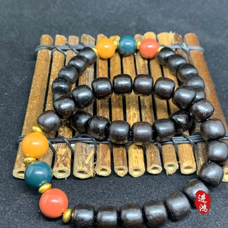 Chinese-style ebony multi-bead bracelet, new Chinese-style sandalwood old-style bead plain ring cultural play Buddhist bead bracelet woven Specification image