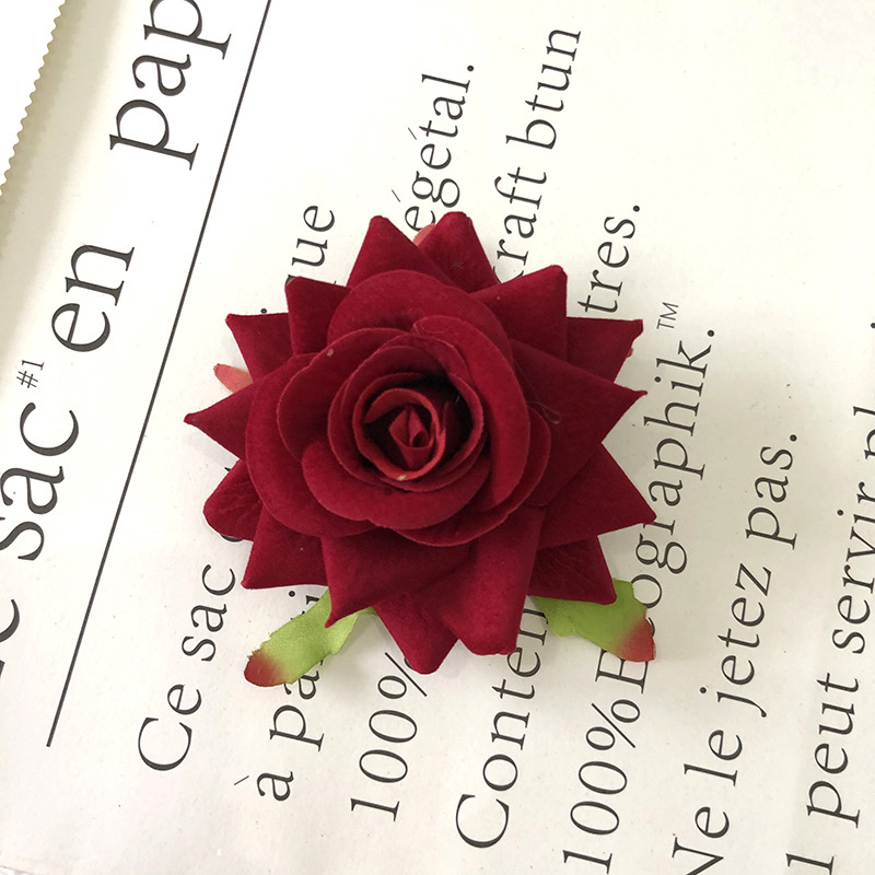 High-fidelity velvet rose flowers with a diameter of 9cm, medium size, diy material for clothing decoration, and handcrafted artificial flowers for export Item Picture