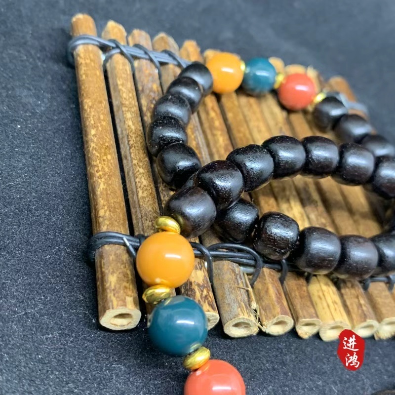 Chinese-style ebony multi-bead bracelet, new Chinese-style sandalwood old-style bead plain ring cultural play Buddhist bead bracelet woven Item Picture
