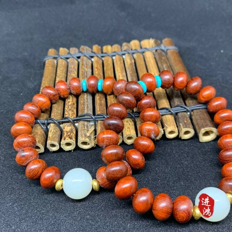 Chinese-style blood sandalwood luminous bead bracelet, new Chinese-style sandalwood old-style bead plain ring cultural play Buddhist bead bracelet, woven bracelet pic 4