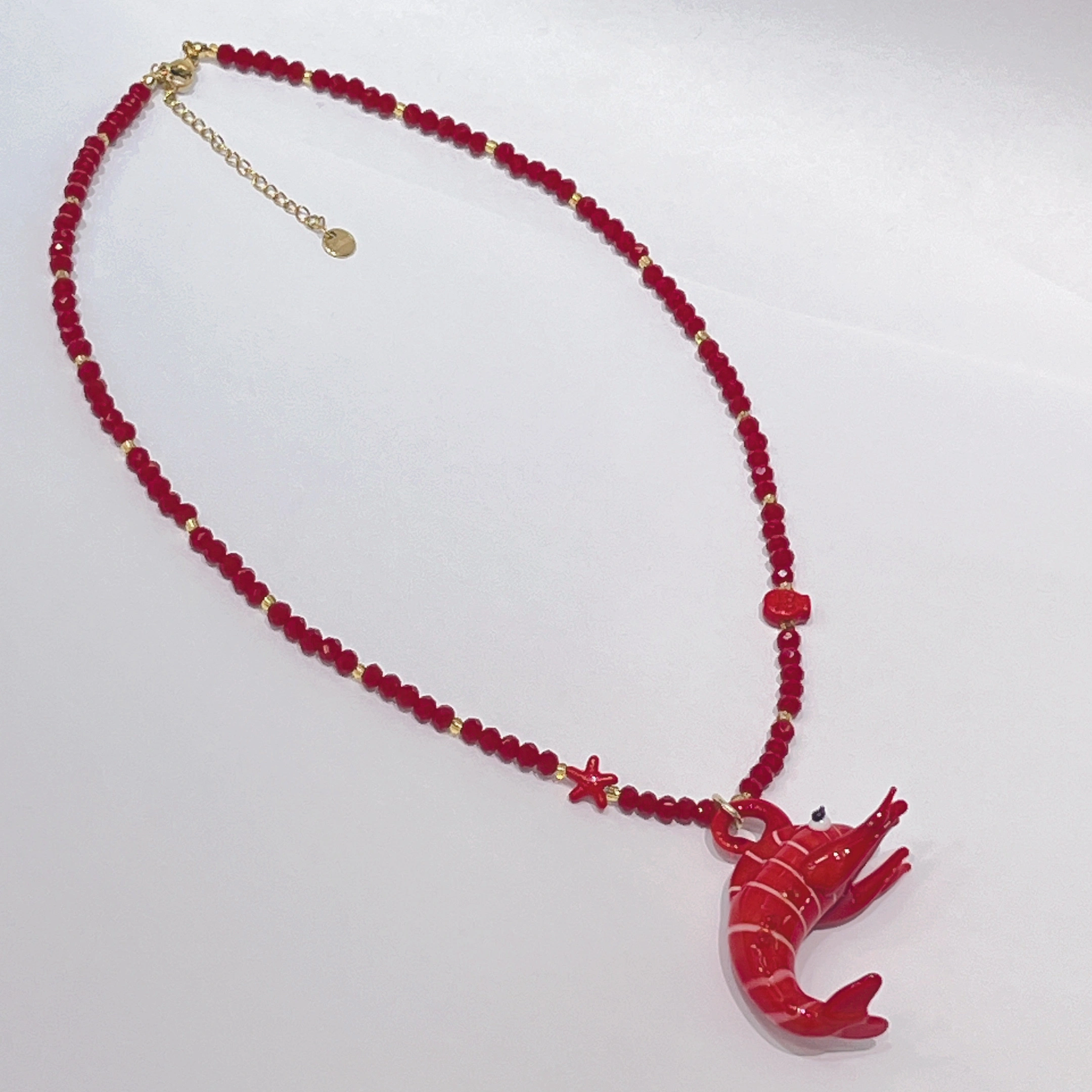Yunyi's red lobster necklace is a seafood accessory with an exaggerated personality and a cute glass necklace detail image 4