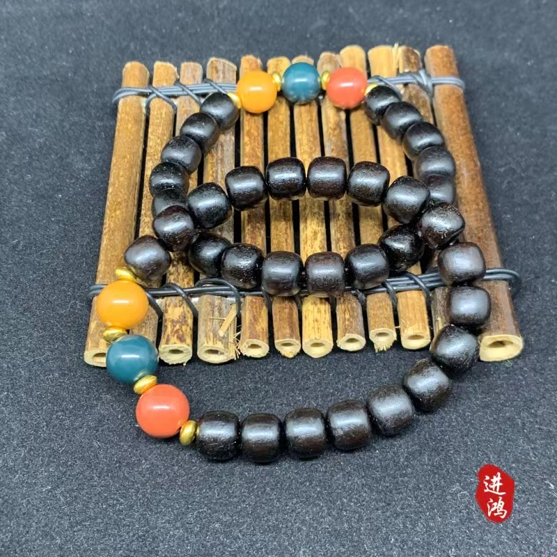 Chinese-style ebony multi-bead bracelet, new Chinese-style sandalwood old-style bead plain ring cultural play Buddhist bead bracelet woven details Picture
