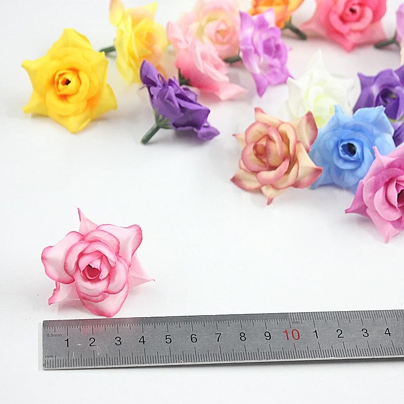 DIY artificial rose 4.5cm small rolled-edge flower head, flower hairpin garland, silk flower, rose for wedding scattering Specification image