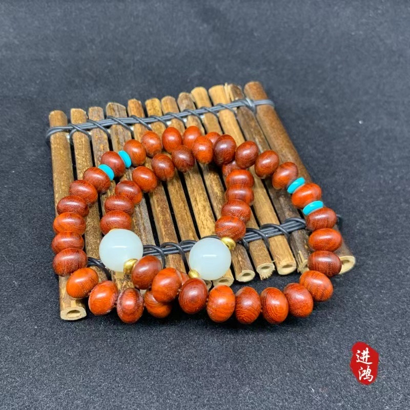 Chinese-style blood sandalwood luminous bead bracelet, new Chinese-style sandalwood old-style bead plain ring cultural play Buddhist bead bracelet, woven bracelet pic 3