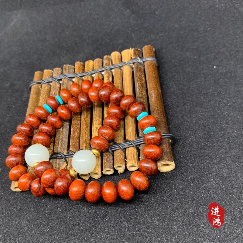 Chinese-style blood sandalwood luminous bead bracelet, new Chinese-style sandalwood old-style bead plain ring cultural play Buddhist bead bracelet, woven bracelet details Picture