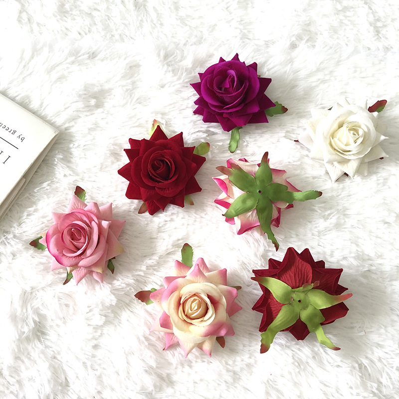 High-fidelity velvet rose flowers with a diameter of 9cm, medium size, diy material for clothing decoration, and handcrafted artificial flowers for export Specification image