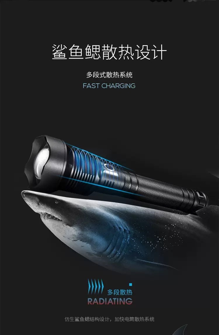 户外强光远射手电筒P70高亮铝合金手电长款带电显伸缩变焦手电筒详情图2