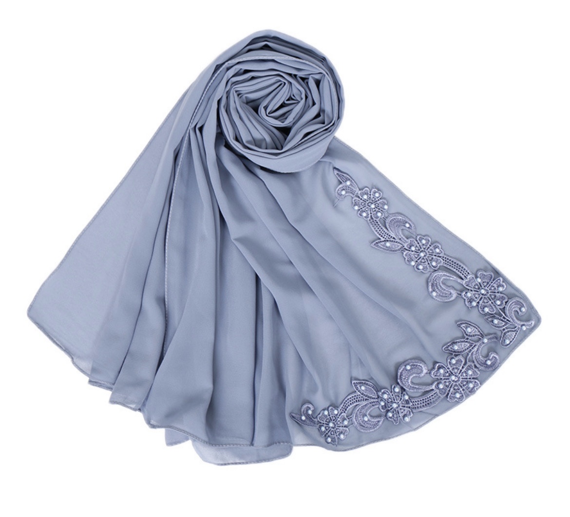 Muslim patch beaded scarf, cotton scarf, long scarf, headscarf