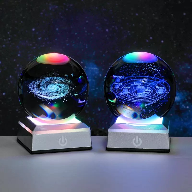 3d inner-engraved crystal ball creative square touch-sensing base night light desktop decoration