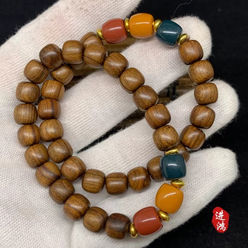 Chinese-style black rosewood multi-bead bracelet, new Chinese-style sandalwood old-style bead plain ring cultural play Buddhist bead bracelet woven Specification image