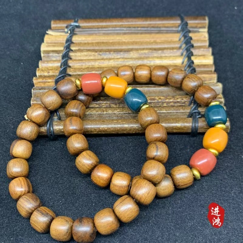 Chinese-style black rosewood multi-bead bracelet, new Chinese-style sandalwood old-style bead plain ring cultural play Buddhist bead bracelet woven details Picture
