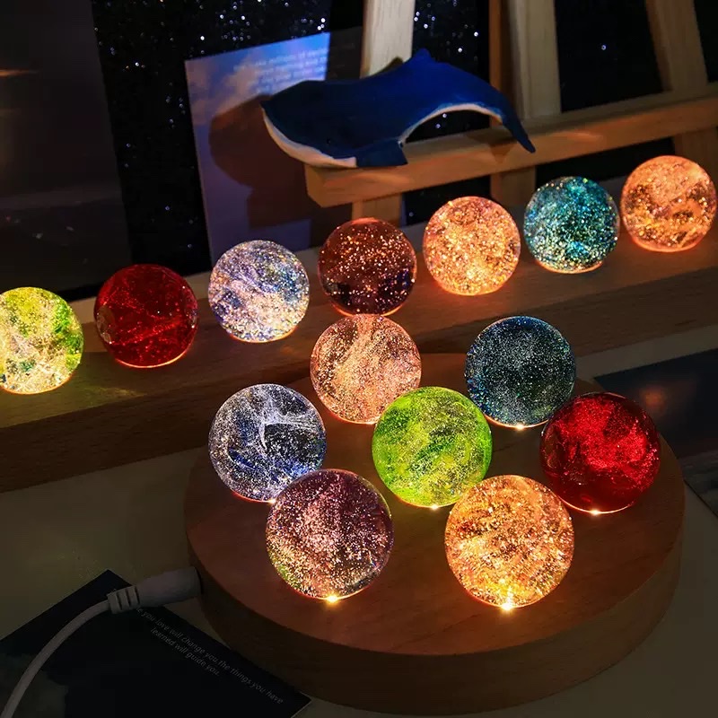 Seven-color glass bead decoration, starry sky luminous crystal ball night light