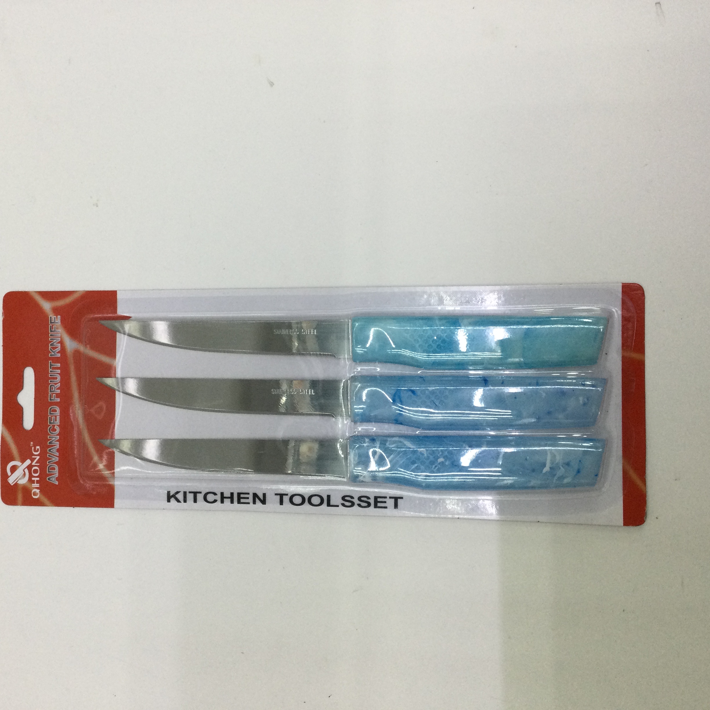 3pc蓝色透明手柄水果刀