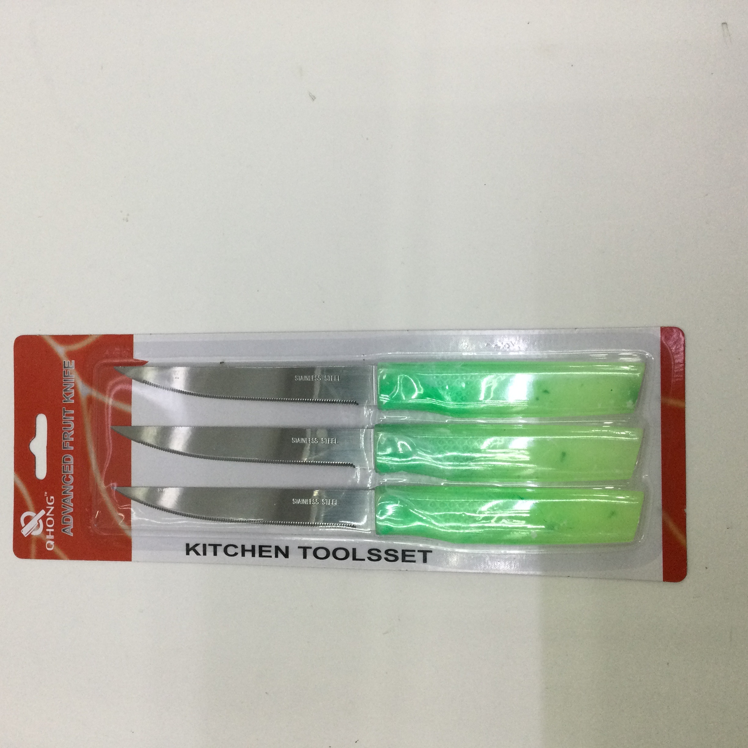 3pc绿色透明手柄水果刀