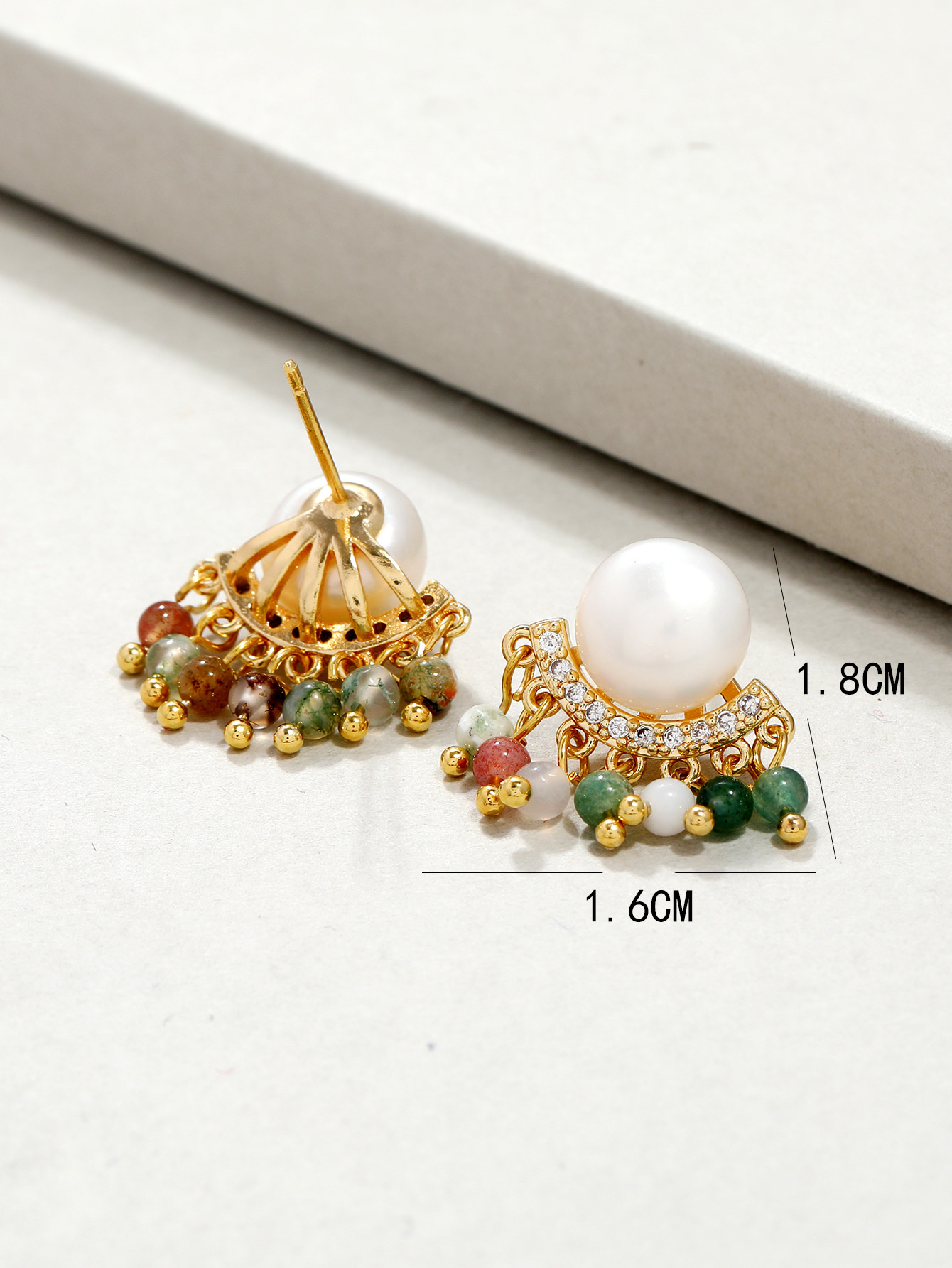 Yunyi Shijia's ancient-style earrings, Hanfu accessories, new Chinese style design, natural freshwater pearl stud earrings, natural crystal stone earrings, real gold electroplating Specification image