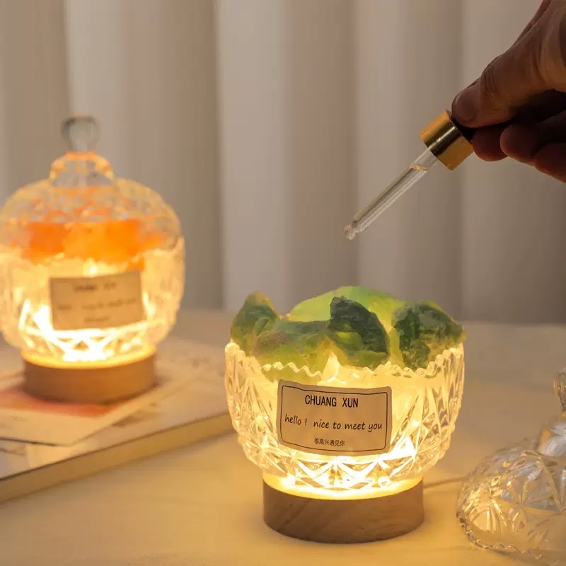 Natural orange salt stone crystal stone flameless aroma diffuser stone night light details Picture
