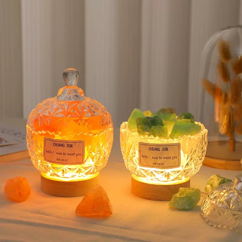 Natural orange salt stone crystal stone flameless aroma diffuser stone night light