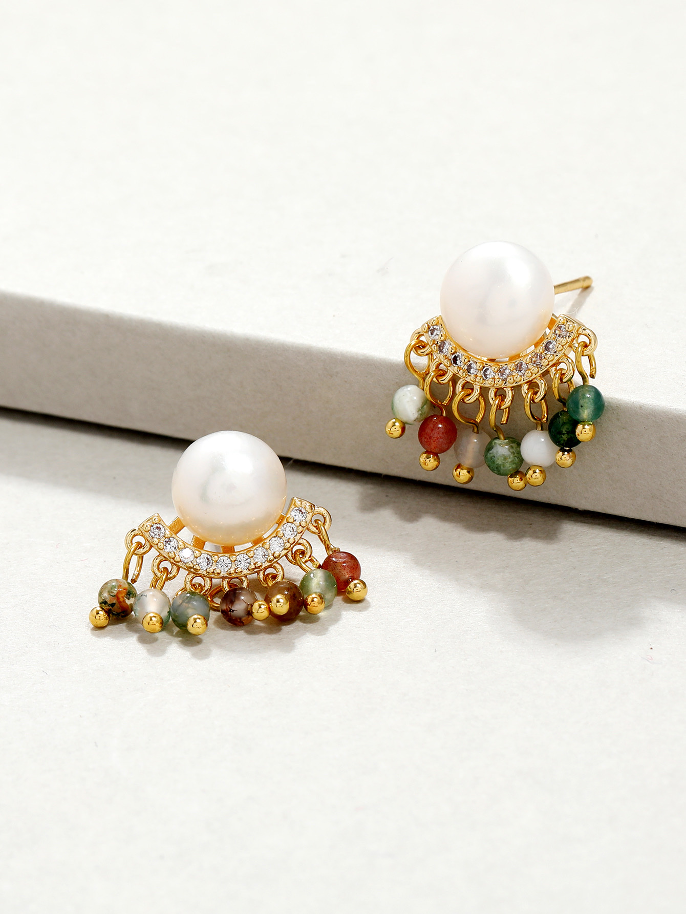 Yunyi Shijia's ancient-style earrings, Hanfu accessories, new Chinese style design, natural freshwater pearl stud earrings, natural crystal stone earrings, real gold electroplating detail image 2