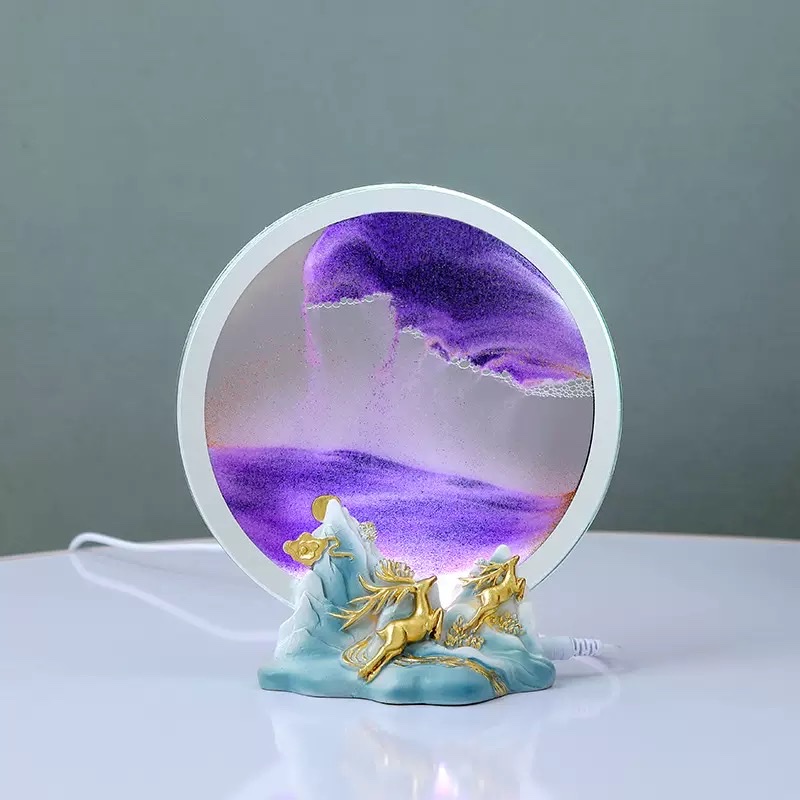 A small night light ornament with a deer by the side of flowing sand Application Scenario