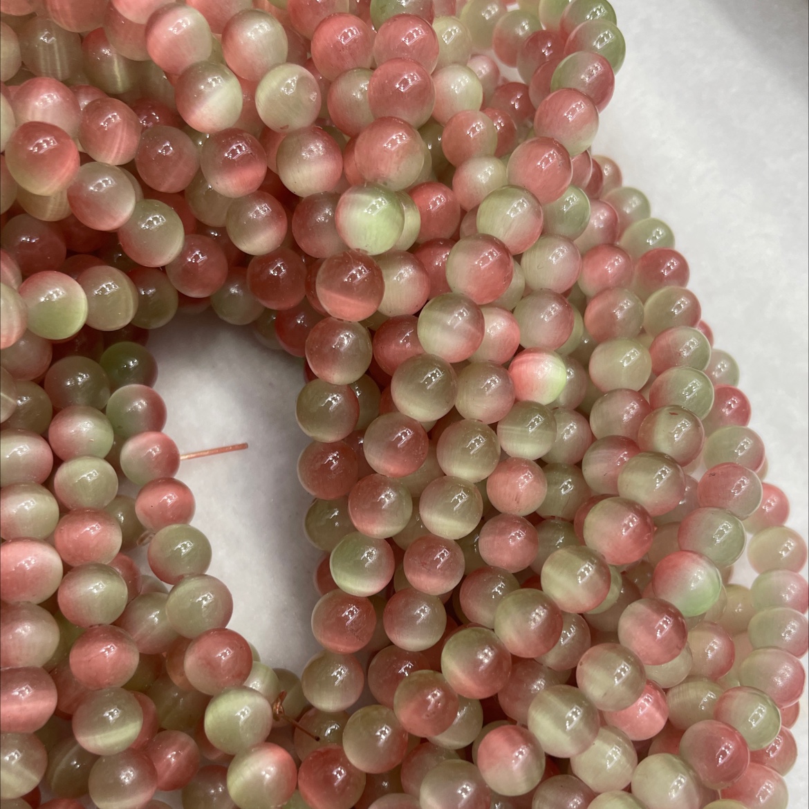 冰透8m猫眼石圆珠，双色散珠手串项链半成品diy饰品配件琉璃珠