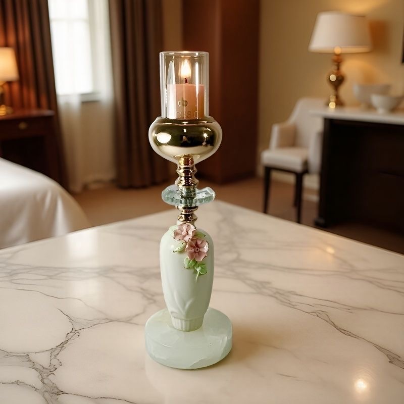 现代简约轻奢合金陶瓷蜡烛台 北欧美式餐桌软装饰品 玄关创意摆件