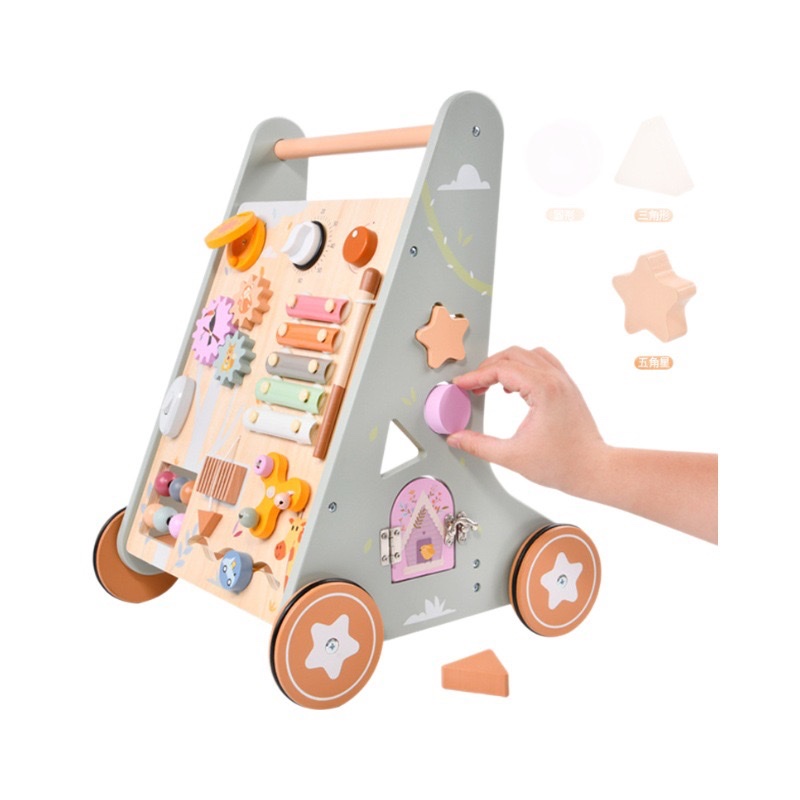 Children's early education intelligence walking cart, baby walking aid cart, multi-functional stroller, wooden toy Item Picture