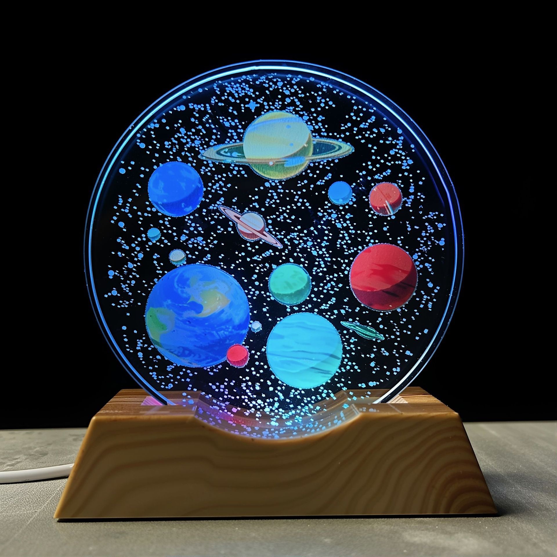 新款立体3D内雕彩印发光宇航星球水晶摆件儿童床头小夜灯外贸专供梦幻星空小夜灯卧室灯氛围儿童女孩生日礼物男孩3D立体价面议白底实物图