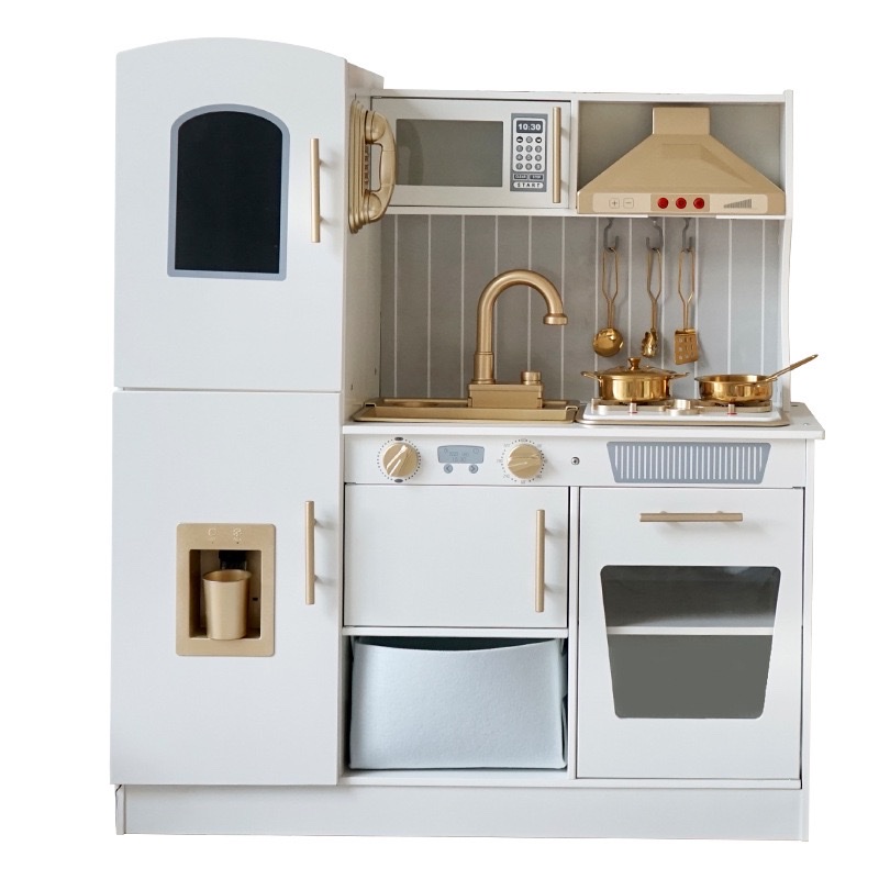 Cross-border water outlet Golden Kitchen simulates the sound and light effects of house playing, wooden toys, lighting atmosphere, complete kitchenware, children's kitchen toy set Item Picture