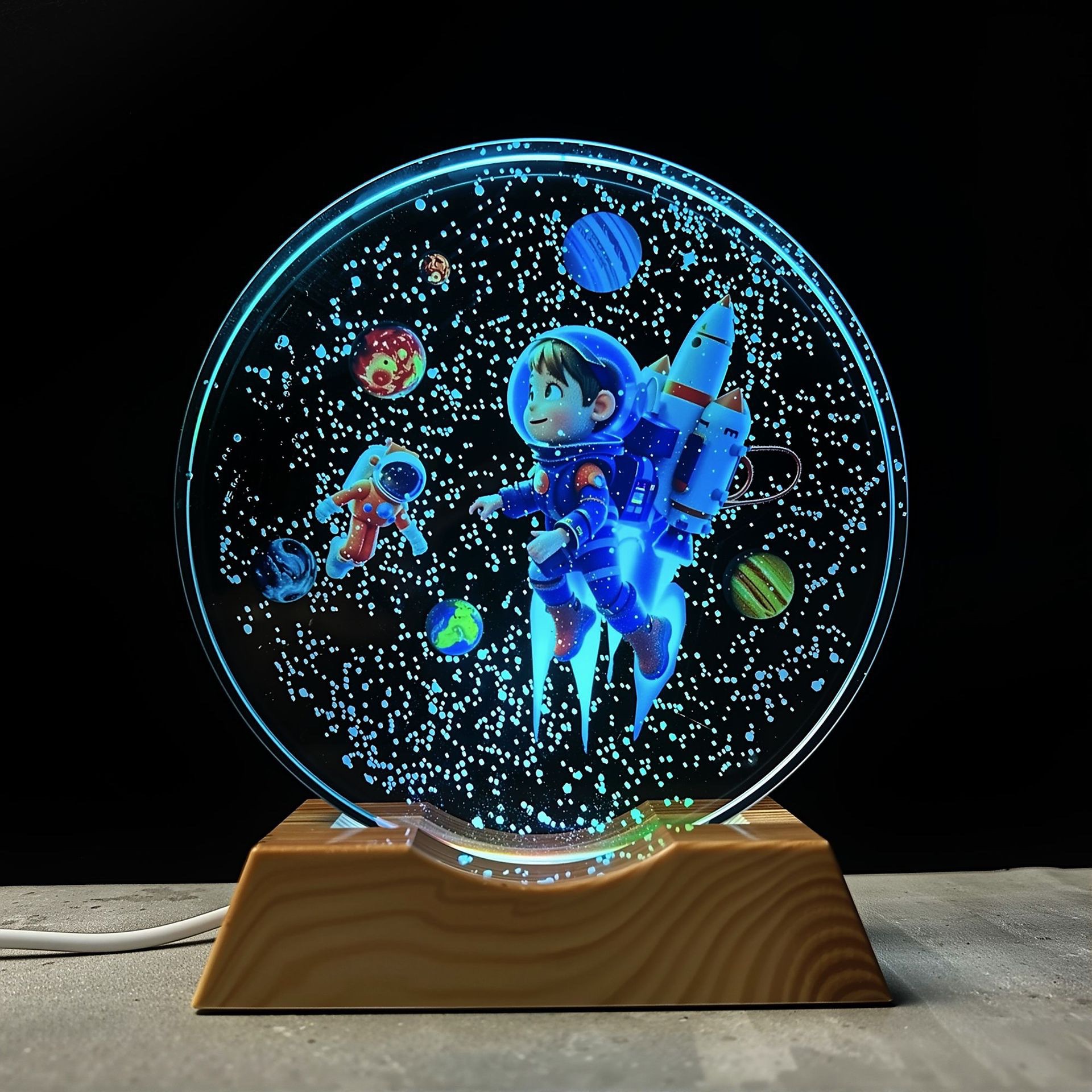 新款立体3D内雕彩印发光宇航星球水晶摆件儿童床头小夜灯外贸专供梦幻星空小夜灯卧室灯氛围儿童女孩生日礼物男孩3D立体价面议详情图7