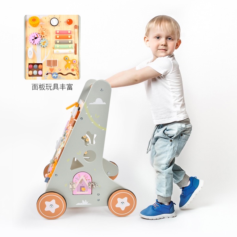 Children's early education intelligence walking cart, baby walking aid cart, multi-functional stroller, wooden toy Specification image