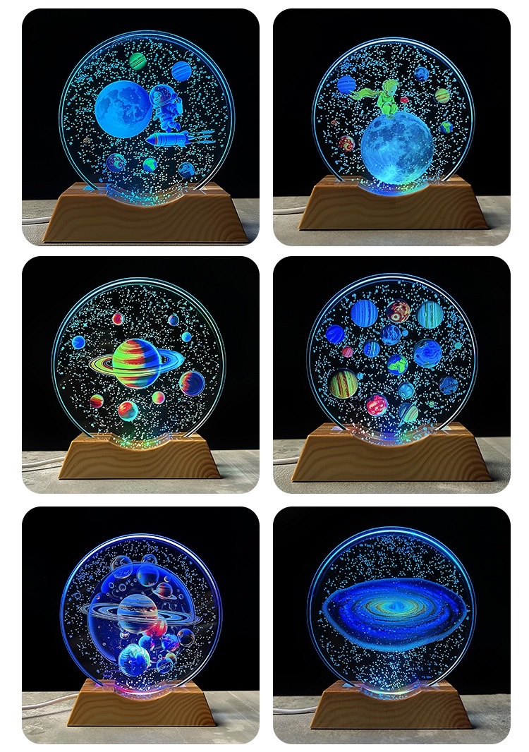 新款立体3D内雕彩印发光宇航星球水晶摆件儿童床头小夜灯外贸专供梦幻星空小夜灯卧室灯氛围儿童女孩生日礼物男孩3D立体价面议详情图16