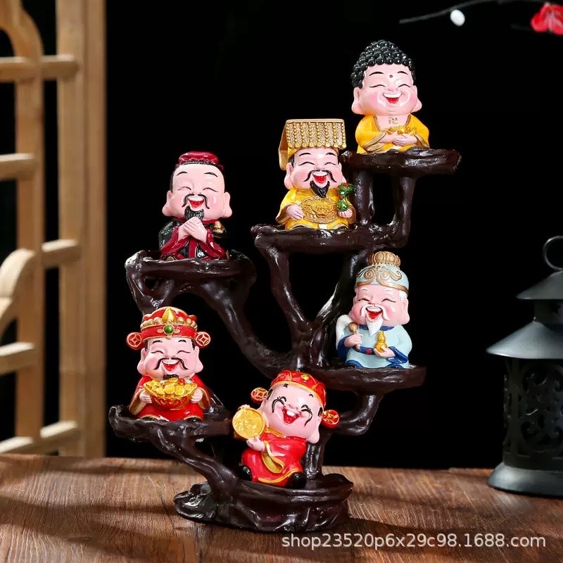 The God of Wealth figurine, a resin decorative item for attracting wealth, a living room decoration for the Five Paths Holy Lord, a gift for the opening of a new home and a store Specification image