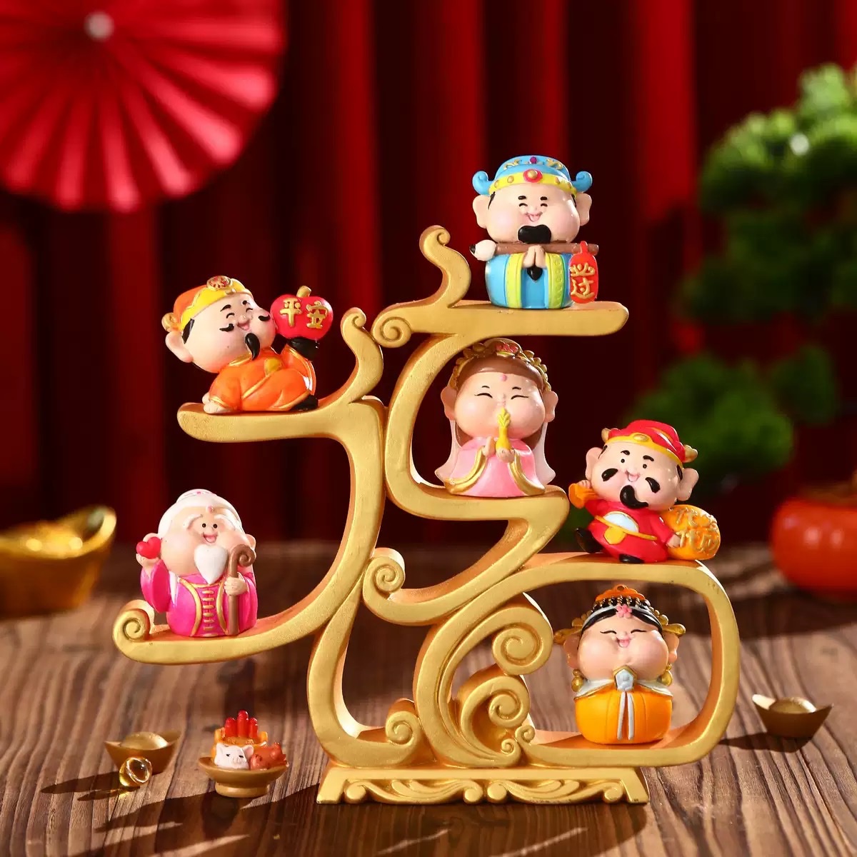 Six Blessings Come to the Door, God of Wealth figurines, office, home, living room decorations, entrance hall, grand opening, housewarming gifts for others details Picture