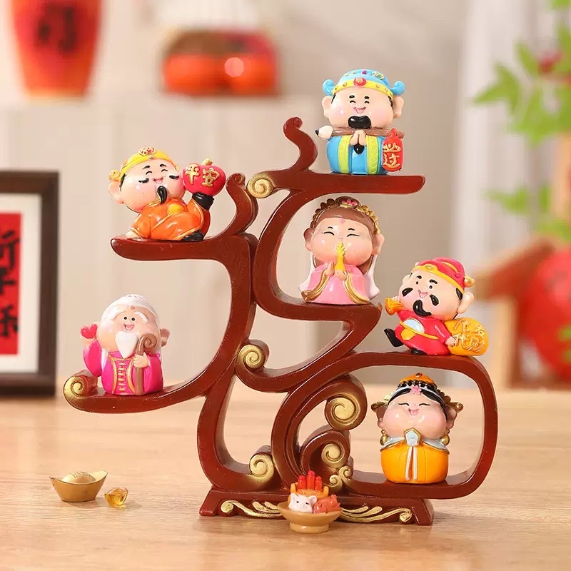 Six Blessings Come to the Door, God of Wealth figurines, office, home, living room decorations, entrance hall, grand opening, housewarming gifts for others
