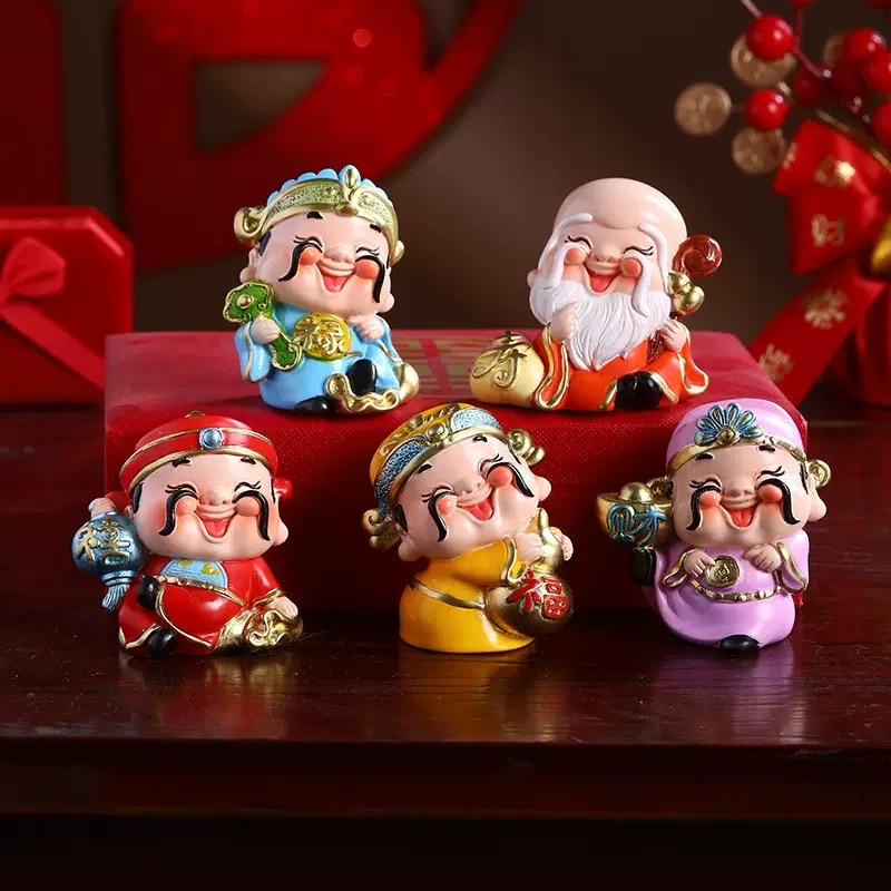 Five Blessings for Wealth and Good Fortune: The God of Wealth, living room, entrance hall, home decorations, table ornaments, handicrafts, and home furnishings details Picture